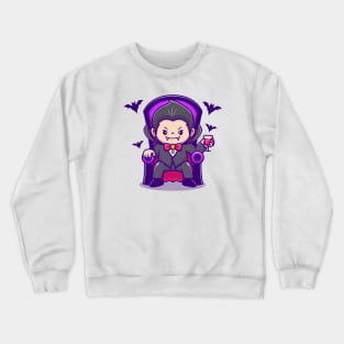 Cute Dracula Sit On Sofa With Blood Juice And Bats Crewneck Sweatshirt